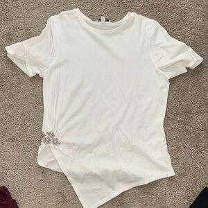 Express White Short Sleeve Top with Embellishment